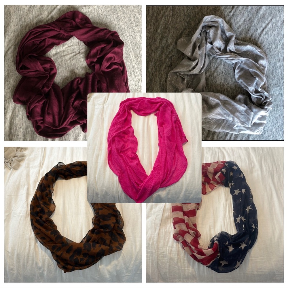 Set of five infinity scarves